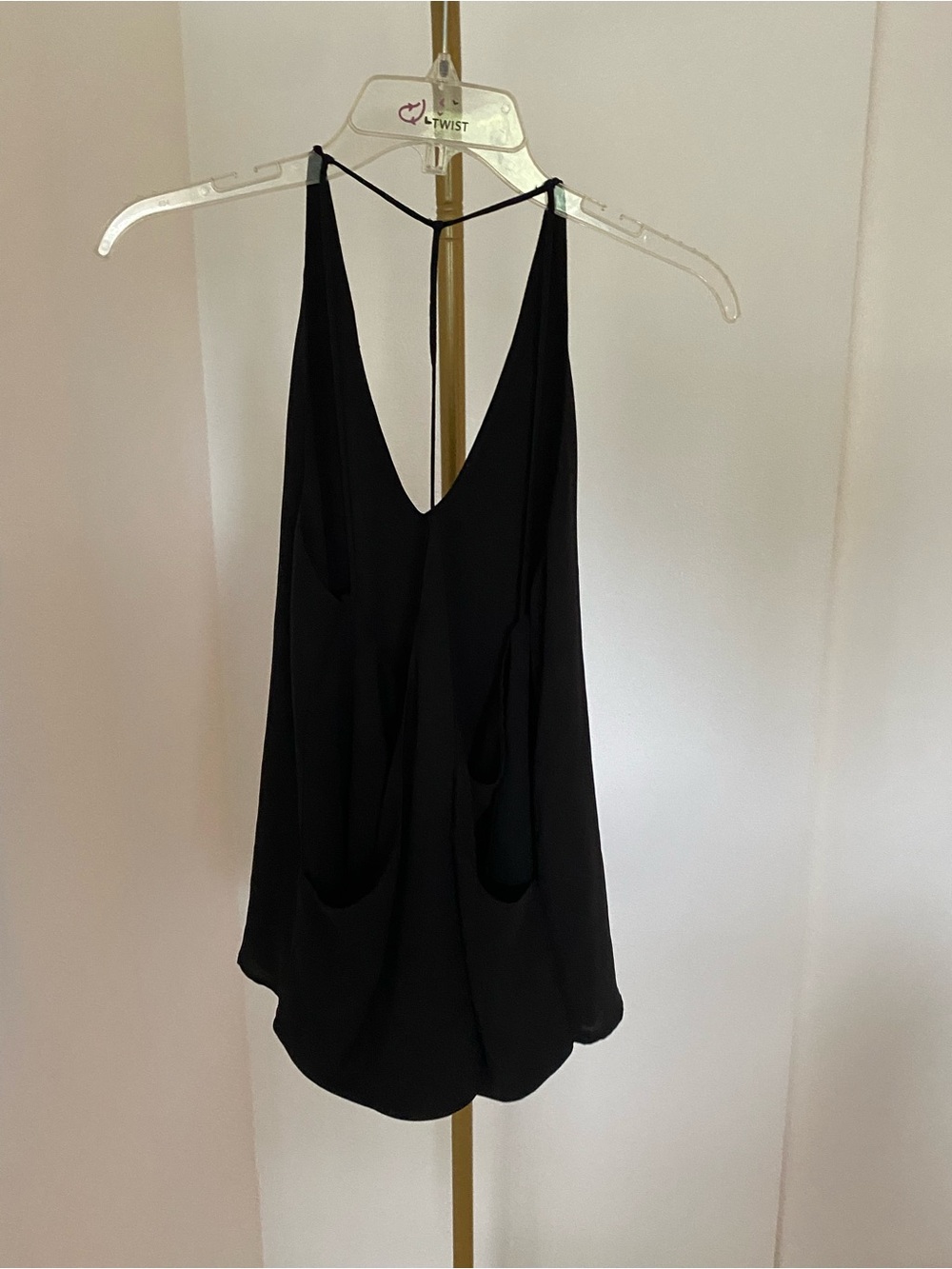 Twist Black Draped Open-Side Racerback Tank Top - Picture 3 of 12